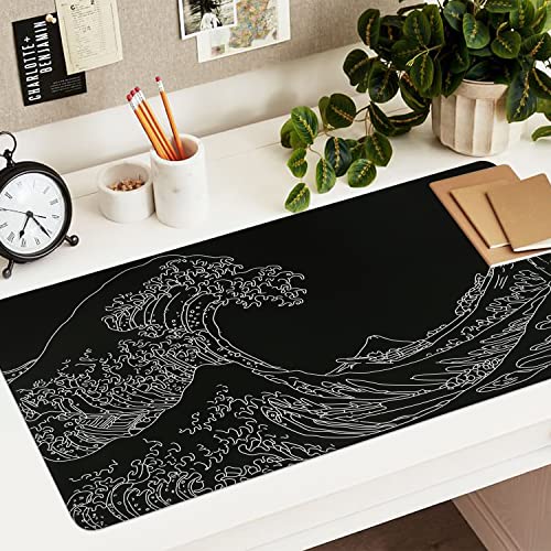 iCasso Mousepad,Gaming Mouse Pad,Black Wave of Kanagawa | Large Desk Mat,Big Rubber Base Mouse Mat with Stitched Edges,Computer Keyboard Desk Pad for Work Office Home - color: Black Wave of Kanagawa
