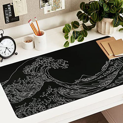iCasso Mousepad,Gaming Mouse Pad,Black Wave of Kanagawa | Large Desk Mat,Big Rubber Base Mouse Mat with Stitched Edges,Computer Keyboard Desk Pad for Work Office Home - color: Black Wave of Kanagawa