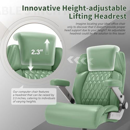 Big and Tall Office Chair 700lbs, Ergonomic High Back Computer Desk Chair | Adjustable Headrest&Lumbar Support, 3D Flip Arms, Large Wheels, Heavy Duty Metal Base, Thick Padded Wide Seat Executive Chair - color: Green