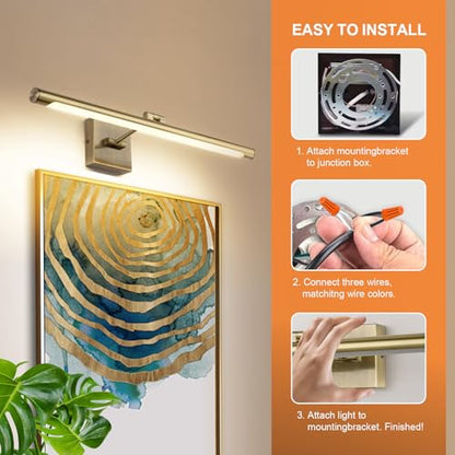 Joosenhouse Modern LED Picture Lights 24.4 inch, Antique Bronze Metal Artwork Display Lamp with Rotatable Sconces Lamp Head, 14W (70W Eqv.), Hardwired Connection, 3000K Warm White 840Lm… - color: Antique Bronze, size: Dimmable 24.4" Long