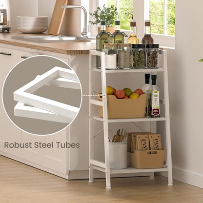 3-Tier Bookshelf, Ladder Shelf, Stand Up Shelves, Industrial Bookcase with Steel Frame, Metal Small Bookcase, for Living Room, Home Office, Kitchen, Bedroom, Industrial Style（White） - color: White, size: 3 Tier (11.8"D x 16.5"W x 31.3"H)