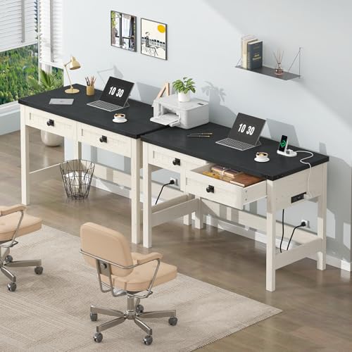 39 Inch Farmhouse Small Computer Desk with Drawers for Bedroom, Home Office - color: Black and White