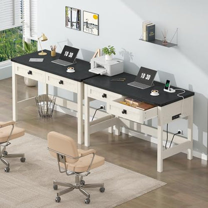 39 Inch Farmhouse Small Computer Desk with Drawers for Bedroom, Home Office - color: Black and White