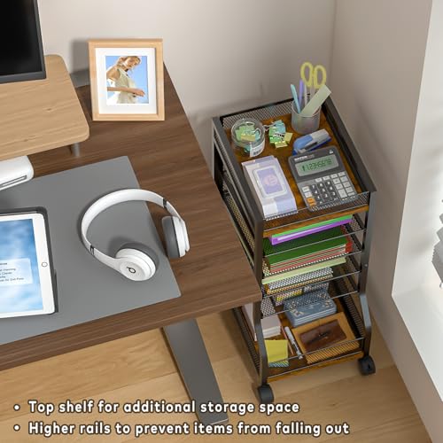 6-Tier Standing File Organizer, Rolling Under Desk Organizer for Office | with Sliding Mesh Paper Letter Trays, Slim Rolling File Cart Under Desk File Holder for Home/Office/Study Organization - style: Classic