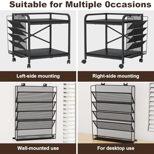 Large Printer Stand with File Holder & Rolling Wheels, Black - color: Black, size: Large