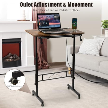 Hadulcet Small Standing Desk Height Adjustable with Tiltable Tabletop - color: Rustic Brown, size: 31.5" with Charging