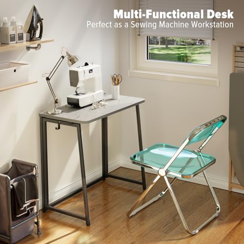 WOHOMO Folding Desk, 31.5" Foldable Computer Table for Small Spaces, Grey - color: Grey, size: Small Size:31.5 x 15.7