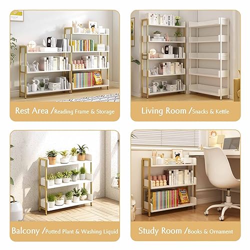 OSCHF Wide Open Shelf Bookcase, 3-Tier, White with Gold Frame - size: 3-Tier