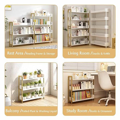 OSCHF Wide Open Shelf Bookcase, 3-Tier, White with Gold Frame - size: 3-Tier