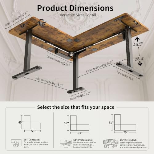 WALKINGDESK 63X55 Inches Reversible L Shaped Standing Desk Height Adjustable with Cup Holder, Electric Corner Computer Desk, Sit Stand up Home Office Desk, Ergonomic Gaming Desk, Rustic Brown - color: Rustic Brown, size: 63" with Cup Holder