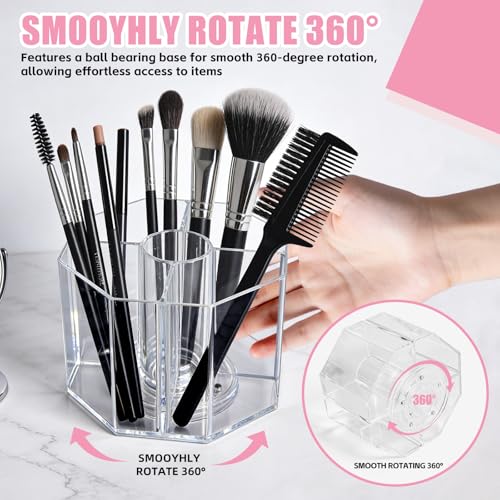 Acrylic Makeup Brush Holder, 360°Rotating Makeup Brush Organizer with 5 Grids, Clear Makeup Holder for Courtup, Bathroom Vanity Desktop Organizer (Rhombus) - size: Rhombus-6.5in