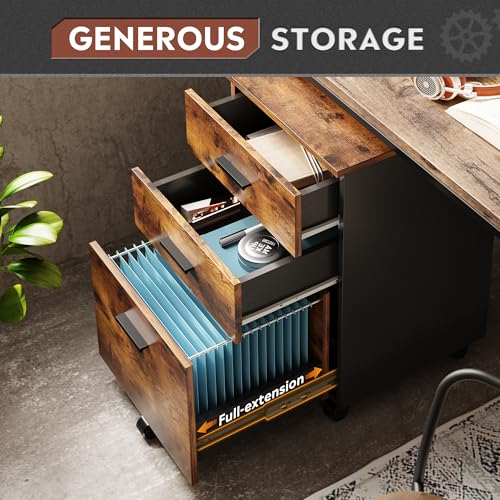 DEVAISE 3 Drawer Wood Mobile File Cabinet, Rolling Filing Cabinet for Letter/A4 Size, Rustic Brown - color: Rustic Brown, size: 15.7"D x 16.2"W x 25.7"H