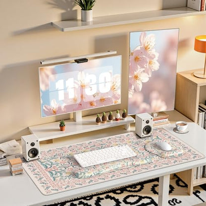 iCasso Desk Pad Mat, Large Mouse Pad and Keyboard Wrist Rest Set, Desk Protector Mat,4in1 Ergonomic Carpal Tunnel Keyboard Pad with Wrist Support for Desktop Cover Home Office Computer(Pink Flowers) - color: Pink Vine Flowers