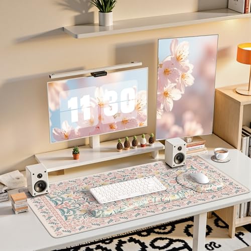 iCasso Desk Pad Mat, Large Mouse Pad and Keyboard Wrist Rest Set, Desk Protector Mat,4in1 Ergonomic Carpal Tunnel Keyboard Pad with Wrist Support for Desktop Cover Home Office Computer(Pink Flowers) - color: Pink Vine Flowers