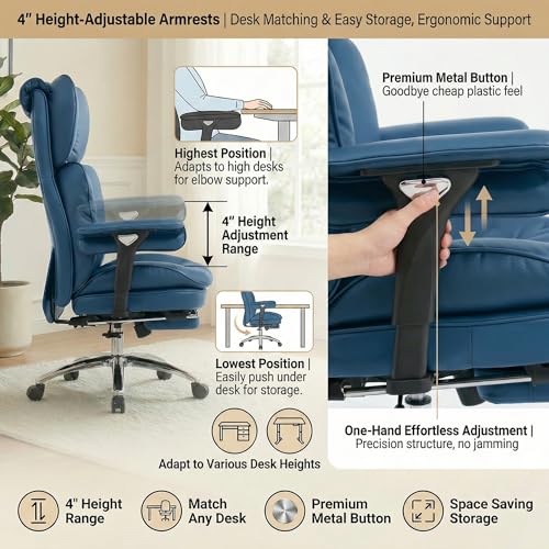 Big & Tall Office Chair, 400lbs Executive Chair with Footrest, Blue - color: Blue