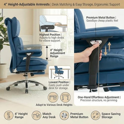 Big & Tall Office Chair, 400lbs Executive Chair with Footrest, Blue - color: Blue