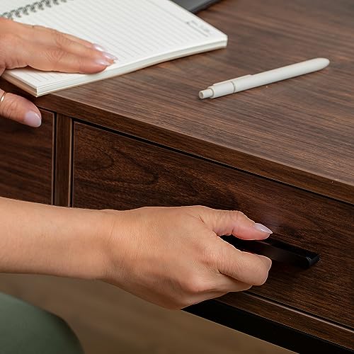 Martha Stewart Ollie Home Office Desk with 3 Drawers in Walnut Wood Grain with Oil Rubbed Bronze Hardware - color: Walnut Top/Oil Rubbed Bronze Frame