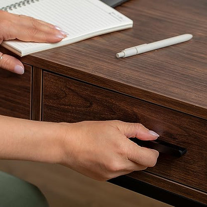 Martha Stewart Ollie Home Office Desk with 3 Drawers in Walnut Wood Grain with Oil Rubbed Bronze Hardware - color: Walnut Top/Oil Rubbed Bronze Frame