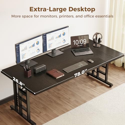 OffiGo 78 Inch Executive Computer Desk with Outlets, Black - color: Black, size: 78 Inch