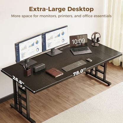 OffiGo 78 Inch Executive Computer Desk with Outlets, Black - color: Black, size: 78 Inch