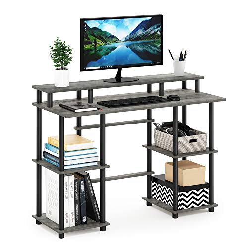Furinno Turn-N-Tube Computer Desk, French Oak Grey/Black | Computer Desk with Monitor Stand, Office Desk for Home Office, Bedroom - color: French Oak/Black