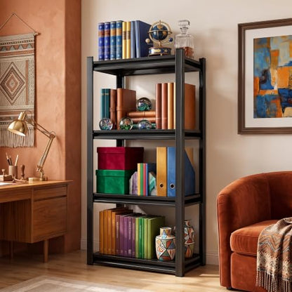 Heavy Duty 4 Tier Metal Book Shelf Adjustable Bookcase | 2400 LBS Bolt-free Storage Shelves with Deep Bookshelf for living Room, Office and Garage Storage, 44.1"Hx 13.8"Wx 12"D - size: 4 Tier-44.1"Hx 13.8"Wx 12"D