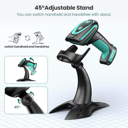 Bluetooth Barcode Scanner: Industrial 2D 1D with Stand USB Wired | 2.4G Wireless, 2500mAh Battery, IP65 Protection, Screen Scanning, Automatic scanning, Warehouse Library Supermarkets