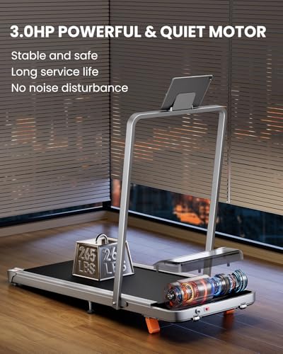 Walking Pad with Handle Bar - 2 in 1 Under Desk Treadmill | 8% Manual Incline, LED Display, 265 LBS Capacity, 2.5HP Compact Treadmills for Home Office - color: Sliver