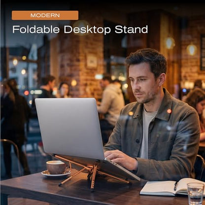 C Coiro 3-in-1 Magnetic Foldable Laptop Stand and Phone Stand for Desk Aluminum Alloy Adjustable Holder 10–16” Laptops & 4–13” Phones/Tablets, Magnetic Compatible with iPhone Android, Orange - color: Orange