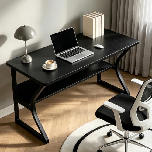 Office Desk with Storage Shelf - 39.3" Computer Writing Desk - color: Black, size: 39.3 x 19.7