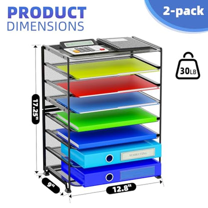 Simple Trending 2 Pack 8 Tier Letter Tray Paper - Mesh Desk File Organizer for Office School Desktop, Black
