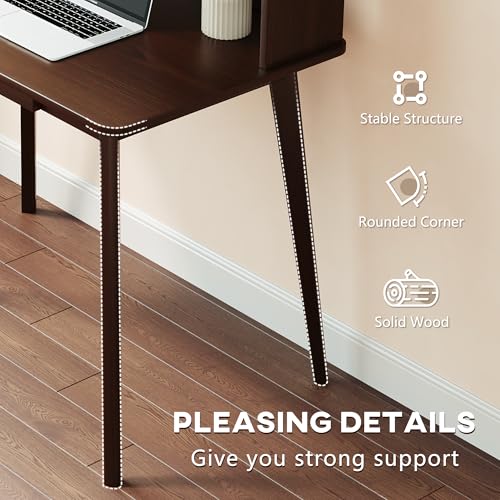 IOTXY Small Writing Desk with Hutch - 39.4" Work Computer Study Table - color: Black Walnut