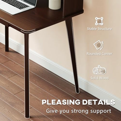 IOTXY Small Writing Desk with Hutch - 39.4" Work Computer Study Table - color: Black Walnut