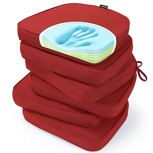 SUNROX Gel Memory Foam Chair Cushions, FadeShield Water-, Stain-Resistant Durable Reversible Seat Cushion Pads with Ties for Indoor/Outdoor Kitchen Dining Office 17"x16" Set of 6, Burgundy - color: Burgundy, size: 17x16 Inch (Pack of 6)