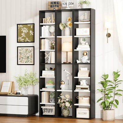 FOTOSOK Bookshelf Bookcase 8-Tier Narrow Bookshelf Tall CD Media Tower Rack | 11.6 X 9.3 X 70.9 Bookshelf, Tall Narrow Slim Skinny Display Bookcase with Cube Storage and 4 Adjustable Shelves, Black/White - color: White/Black
