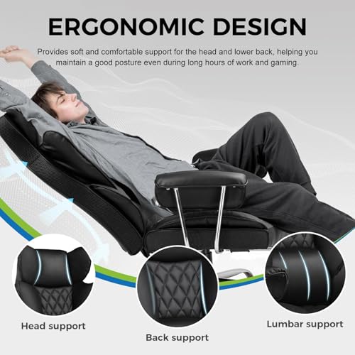 GTPLAYER Gaming Chair, Computer Chair with Footrest and Lumbar Support, Height Adjustable Game Chair with 360°-Swivel Seat and Headrest and for Office or Gaming (White) - color: Purewhite