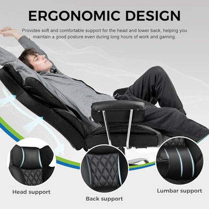 GTPLAYER Gaming Chair, Computer Chair with Footrest and Lumbar Support, Height Adjustable Game Chair with 360°-Swivel Seat and Headrest and for Office or Gaming (White) - color: Purewhite