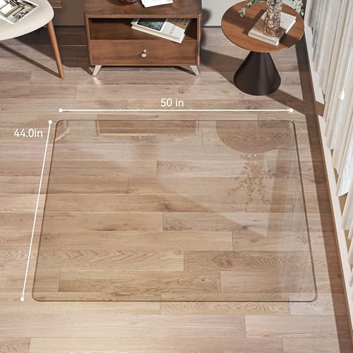 Tempered Glass Office Chair Mat, 50" x 44" Transparent Chair Mat, Heavy Duty 1,000lb, Round Corner Polished Edge, Glides Smoothly, Easy Clean, Protector Mats for Home Hardwood Floors Carpet - size: 50" x 44"