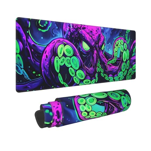Large Anime Gaming Mouse Pad,Horror Cthulhu Neon Desk Mat,31.5x12 in | Octopus Monster Extended Cool Mousepad,XL Cyberpunk Micro Woven Cloth Esports Computer Keyboard Mat for men,80 x 30 cm - color: Octopus