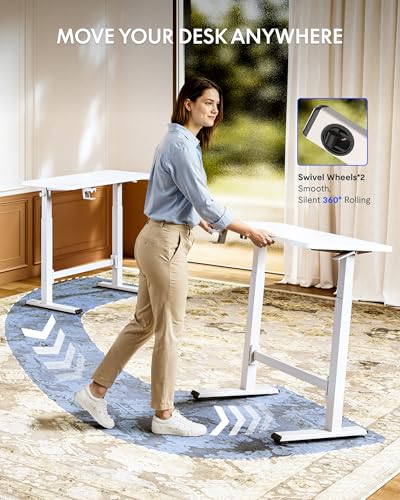 FLEXISPOT H7 Plus Mobile Standing Desk, Pneumatic Adjustable,One-Piece 32" - color: White, size: 32"