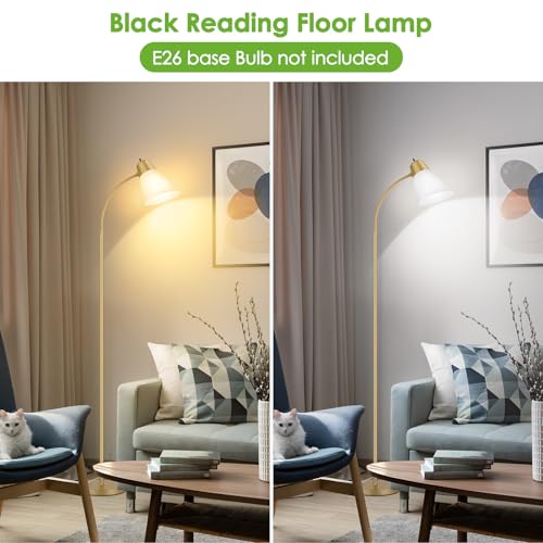 Coucrek Floor Lamp, Reading Floor Lamps for Living Room | Adjustable Head, Black Tall Lamp with White Plastic Shade, Home Lighting for Dorm Bedroom Office - color: Gold