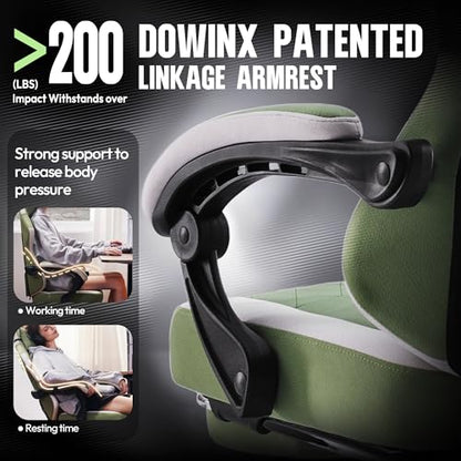Dowinx Gaming Chair Fabric with Pocket Spring Cushion, High Back Ergonomic Computer Chair with Footrest for Adults, Massage Lumbar Support Swivel Game Chair for Office Gaming 300LBS, Green - color: Green