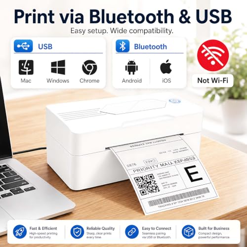 GBNONPLN Bluetooth Thermal Shipping Label Printer, 4x6, Matte White - color: Matte White