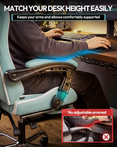 Dowinx Ergonomic Gaming Chair with Footrest & Massage Lumbar, 2D-Linkage Armrests for Computer Chair 330lbs with Headrest Pillow for Office, Home, Streaming and Long Gaming Sessions, Fabric Blue White - color: Blue White