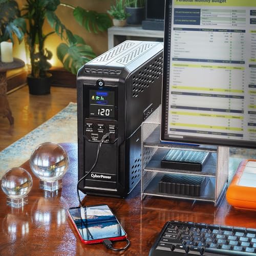 CyberPower CP1350AVRLCD3 Intelligent LCD UPS Battery Backup | 1350VA/815W, 12 Outlets, 2 USB Ports, AVR, Mini Tower, UL Certified - size: 1350VA