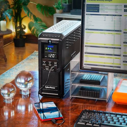 CyberPower CP1350AVRLCD3 Intelligent LCD UPS Battery Backup | 1350VA/815W, 12 Outlets, 2 USB Ports, AVR, Mini Tower, UL Certified - size: 1350VA