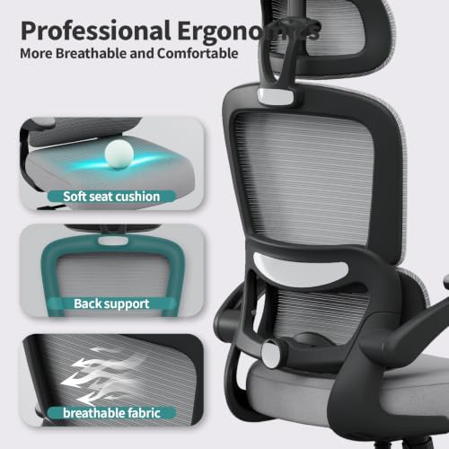 TRALT Office Chair Ergonomic Desk Chair - Gaming Chair with Lumbar Support - color: Black Grey