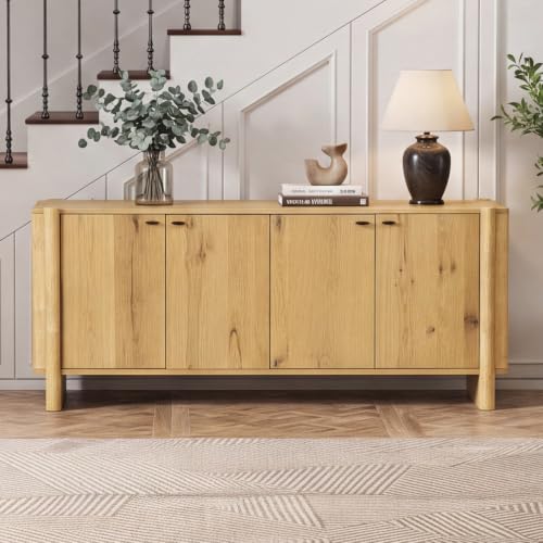 Ya-Home Modern Sideboard Buffet Cabinet with Storage, Accent Farmhouse Buffet Coffee Bar Cabinet with 4 Doors, Wooden Media Console Table Credenza for Living Room/Kitchen/Entryway, Natural - color: Natural
