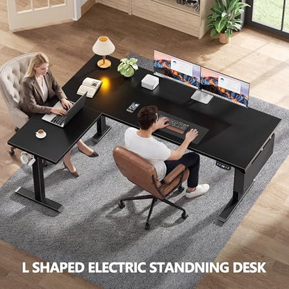 Korfile 63" L Shaped Standing Desk Height Adjustable Memory Presets Black - color: Black