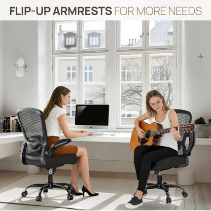 Ergonomic Office Chair w/Adjustable Lumbar, Flip Armrest, 135° Recline - color: Black-black Frame